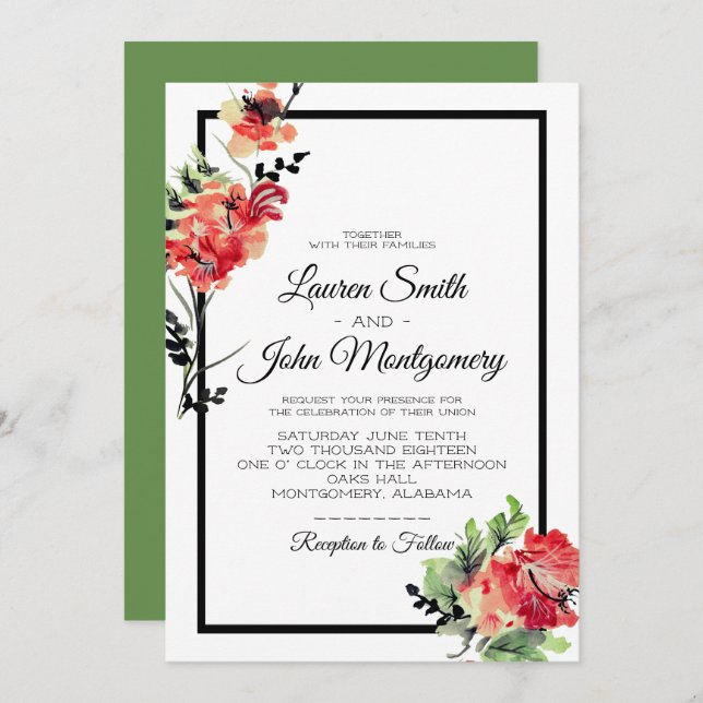 Convite Jardim Romântico Vintage | Casamento (Frente/Verso)