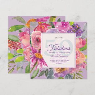 Convite Jardim Roxo Rosa Floral 50 e Fabuloso