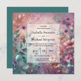 Convite Jardim Secreto em Casamento Brilhante à Noite