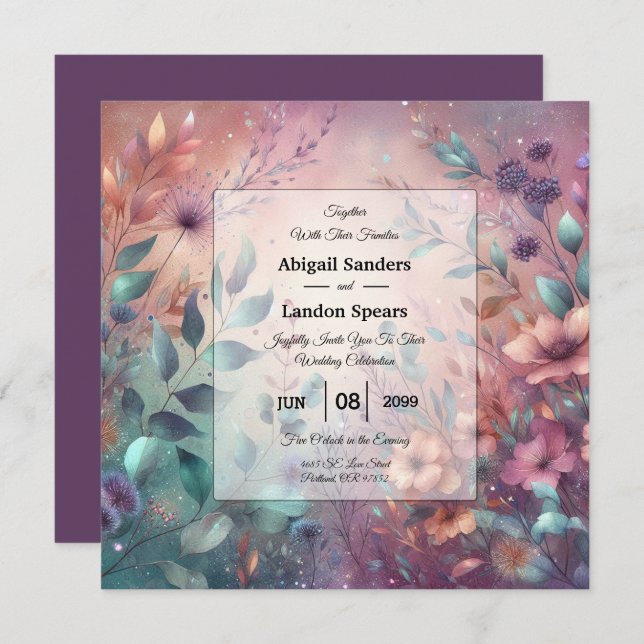 Convite Jardim Secreto em Casamento Brilhante à Noite (Frente/Verso)