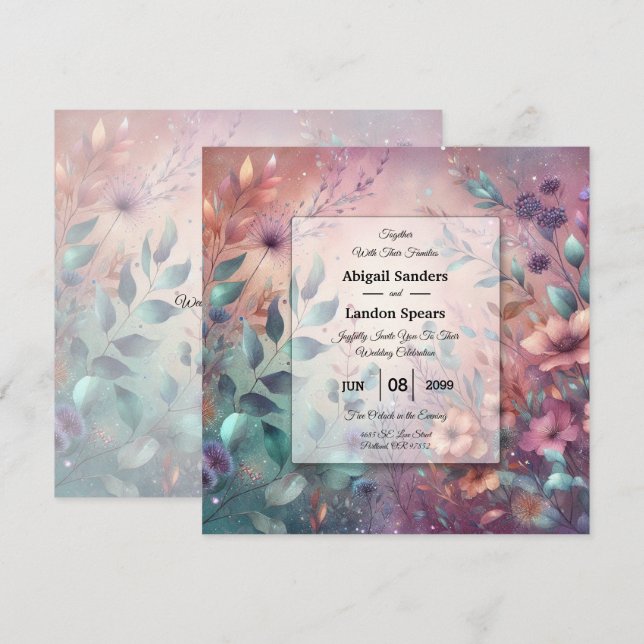 Convite Jardim Secreto no Brilho da Noite de Casamento (Frente/Verso)