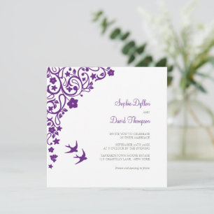 Convite Jardim Secreto Pássaros de Amor Floral Roxo Quadra