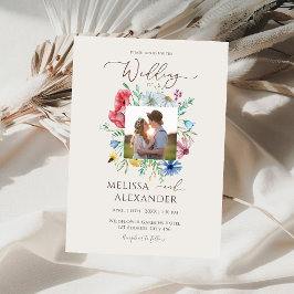 Convite Jardim selvagem boêmio floral foto casamento bege