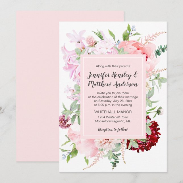 Convite Jardim Selvagem de Aquarela Casamento | (Frente/Verso)