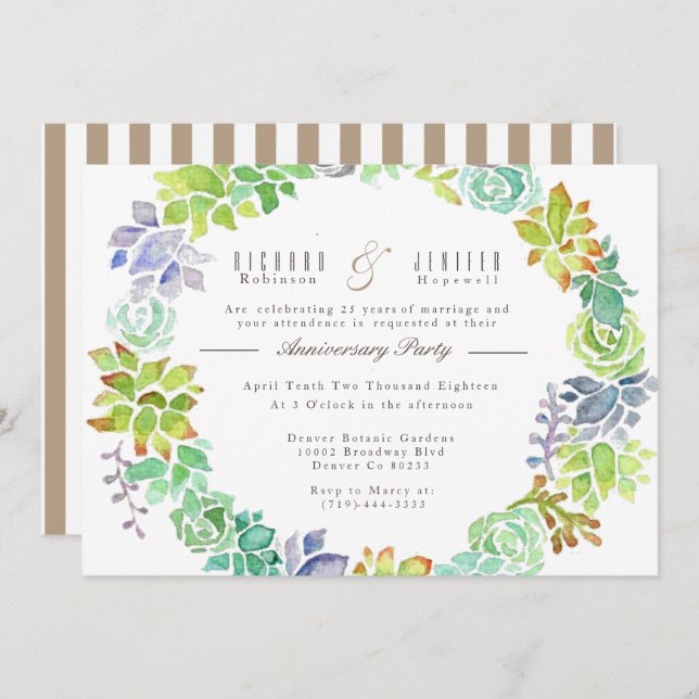 Convite Jardim Suculento | Festa de Aniversário de Aquarel (Frente/Verso)