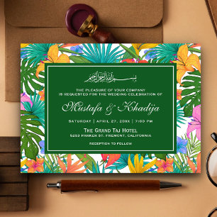 Convite Jardim Tropical Colorido Exótico Casamento Islâmic