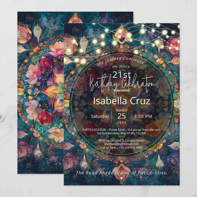 Convite Jardim Vivo | Design de Mandala Floral (Frente/Verso)