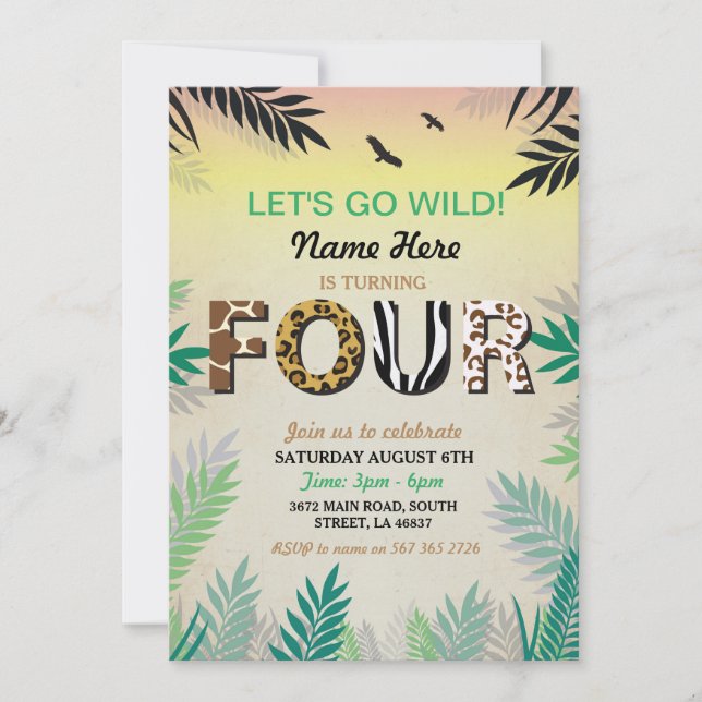 Convite JARDIM ZOOLÓGICO do safari da festa de aniversário (Frente)