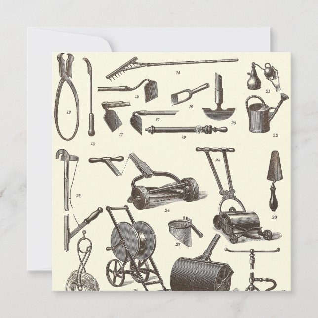 Convite Jardineiro Elegante - Ferramentas Antigas para Jar (Frente)