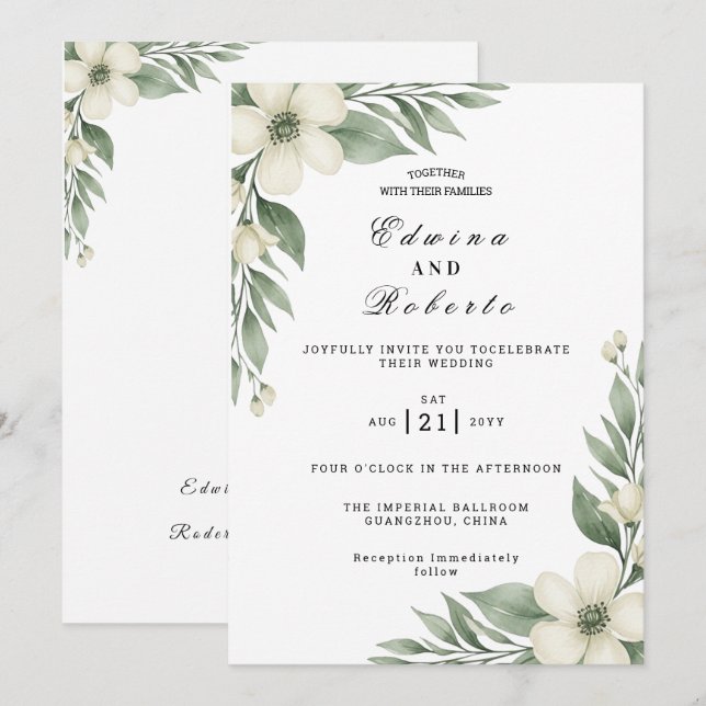 Convite Jardínia Branca Rústica e Casamento de Eucalipto (Frente/Verso)