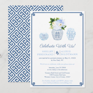 Convite Jarra de Gengibre Casamento Azul e Branco Apenas R