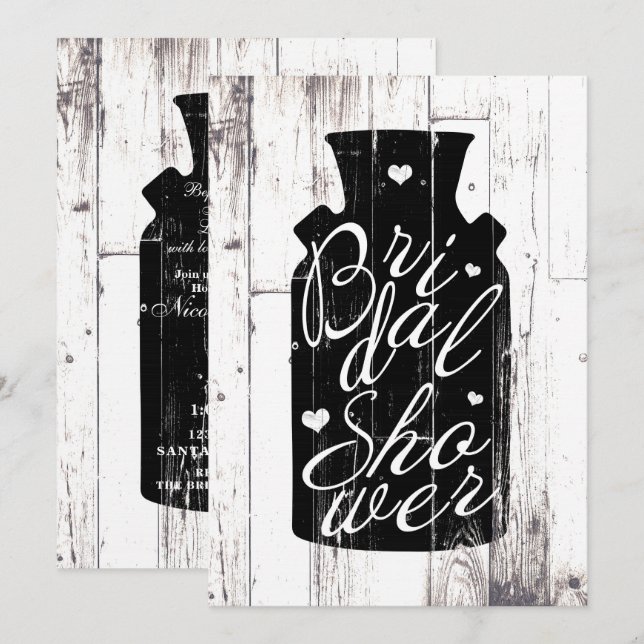 Convite Jarra de Leite de Madeira Branca de Fazenda Chá de (Frente/Verso)