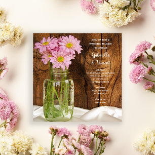 Convite Jarra de Mason Margaridas Rosa Country Brunch Pós-
