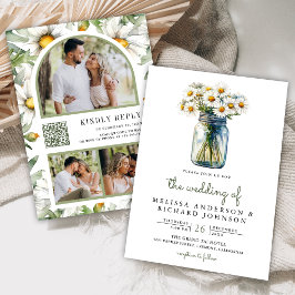 Convite Jarra de Pedra Floral com Código QR para Casamento