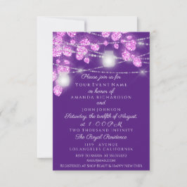 Convite Jarras de Luz de Casamento Brilho Roxo Violeta Ros