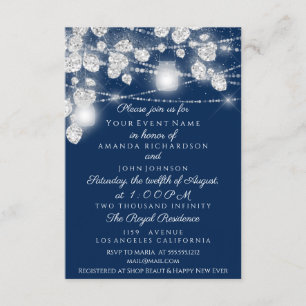 Convite Jarras de Luzes de Casamento Brilho Cinza Azul Mar
