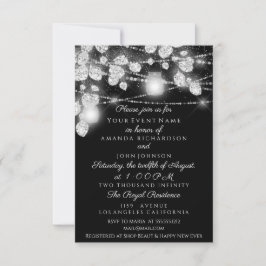 Convite Jarras de Luzes de Casamento Brilho Cinza Preto Br