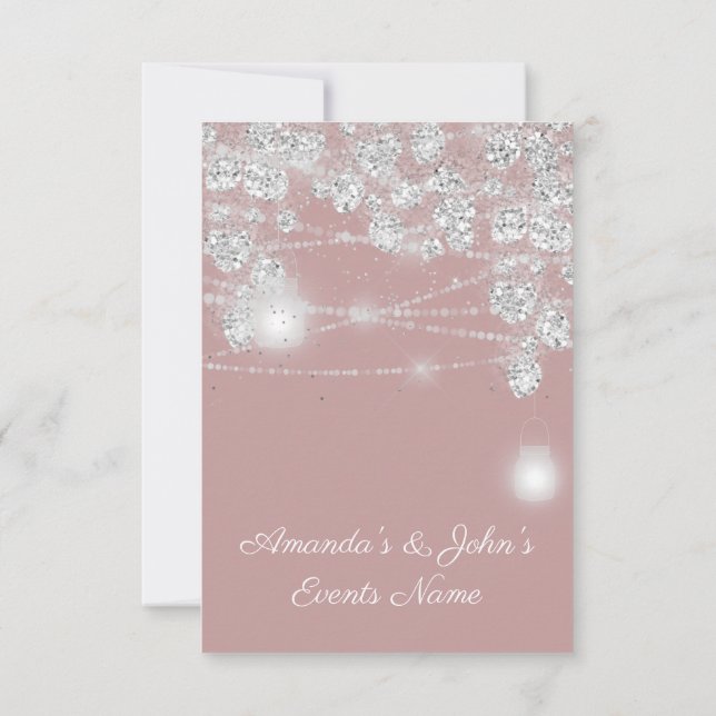 Convite Jarras de Luzes de Casamento Brilho Cinza Rosa Fum (Verso)