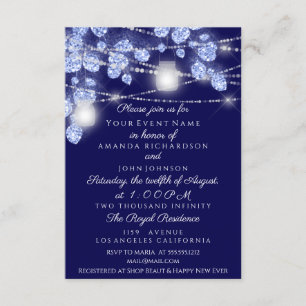 Convite Jarras de Luzes de Casamento Rusticas Brilho Azul 