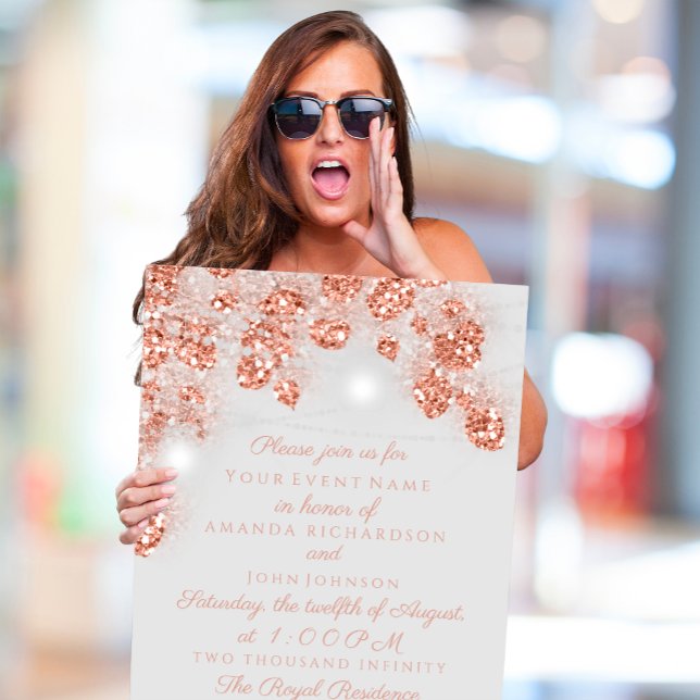 Convite Jarras de Luzes de Casamento Rústicas Rosa Dourado (Wedding Lights Jars Rustic Rose Gold Blush Gray Invitation)