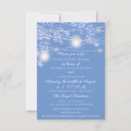 Convite Jarras de Luzes de Casamento Rustico Brilho Azul F