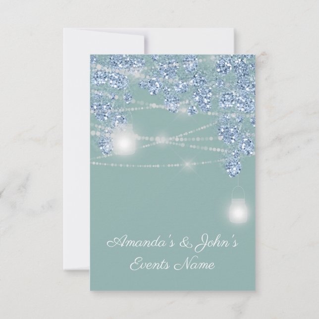 Convite Jarras de Luzes de Casamento Rústico Brilho Azul H (Verso)