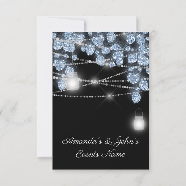 Convite Jarras de Luzes de Casamento Rústico Brilho Azul P (Verso)