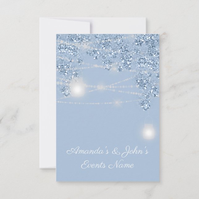 Convite Jarras de Luzes de Casamento Rústico Brilho Azul P (Verso)