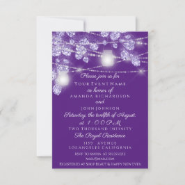 Convite Jarras de Luzes de Casamento Rustico Brilho Roxo V