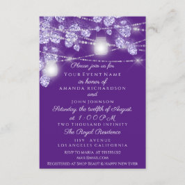 Convite Jarras de Luzes de Casamento Rustico Brilho Roxo V