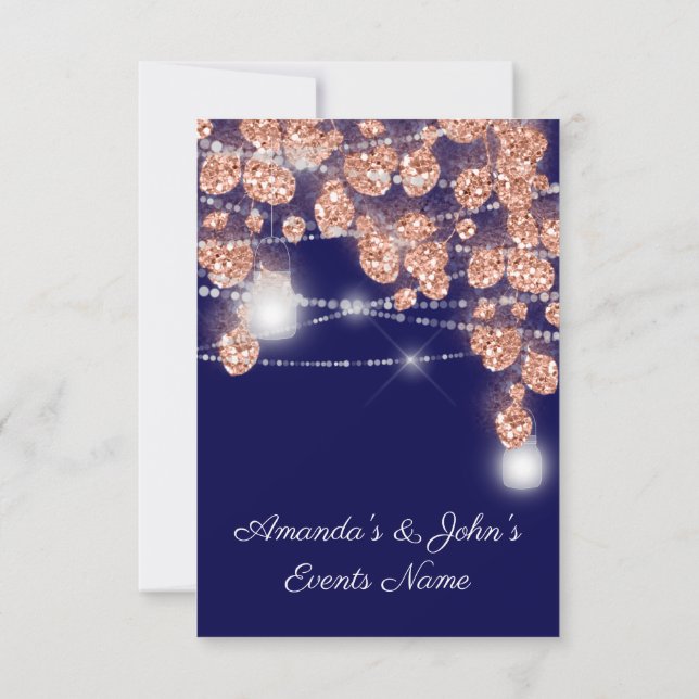 Convite Jarras de Luzes de Casamento Rústico Rosa Dourado  (Verso)