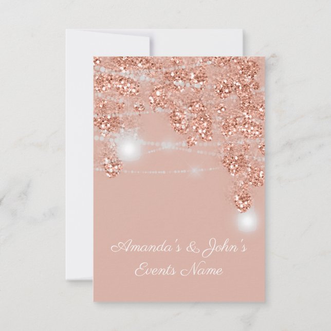 Convite Jarras de Luzes de Casamento Rustico Rose Gold Blu (Verso)