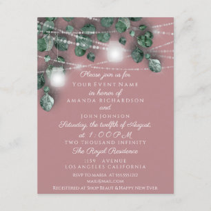 Convite Jarras de Luzes de Casamento Rústico Verde Rosa Fu