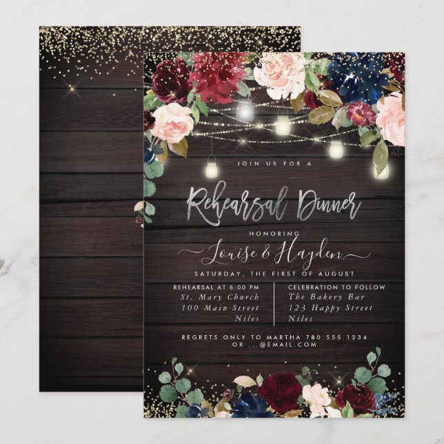 Convite Jarras de Mason para Jantar de Rehearsal Rústico c (Frente/Verso)