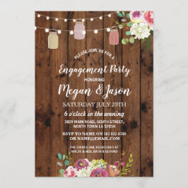 Convite Jars Festa de noivado Rustic Wood Floral Invite