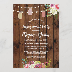 Convite Jars Festa de noivado Rustic Wood Floral Invite
