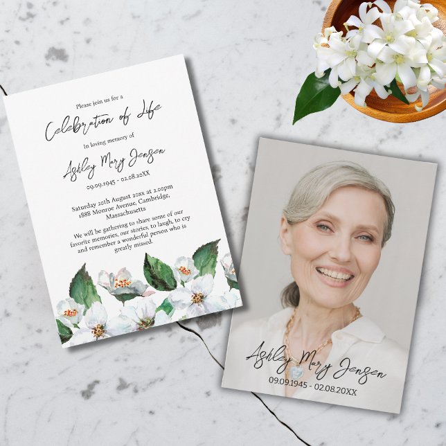 Convite Jasmine Celebration of Life Photo Funeral  (Criador carregado)