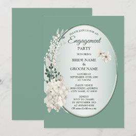 Convite Jasmine Floral Green Geometric Engagement Party