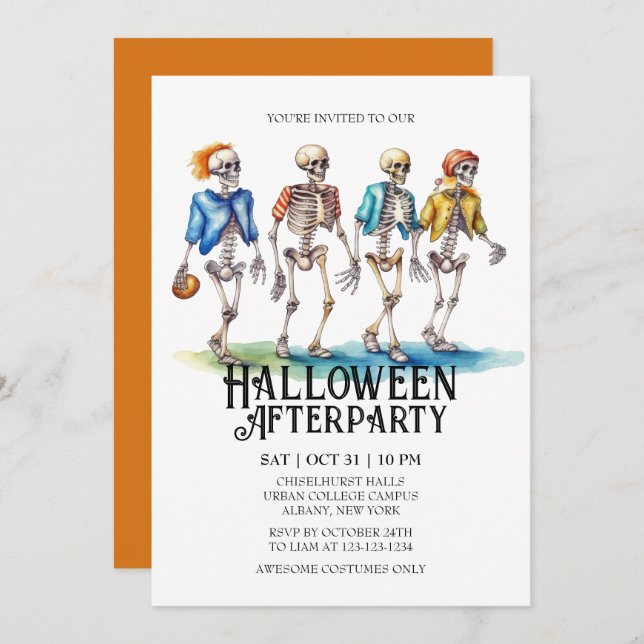 Convite Jaunty Skeleton Teenager Futebol Halloween (Frente/Verso)
