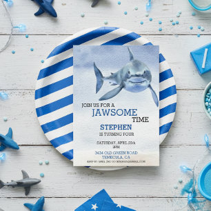 Convite JawSome Time Excelente White Shark Birthday Waterc