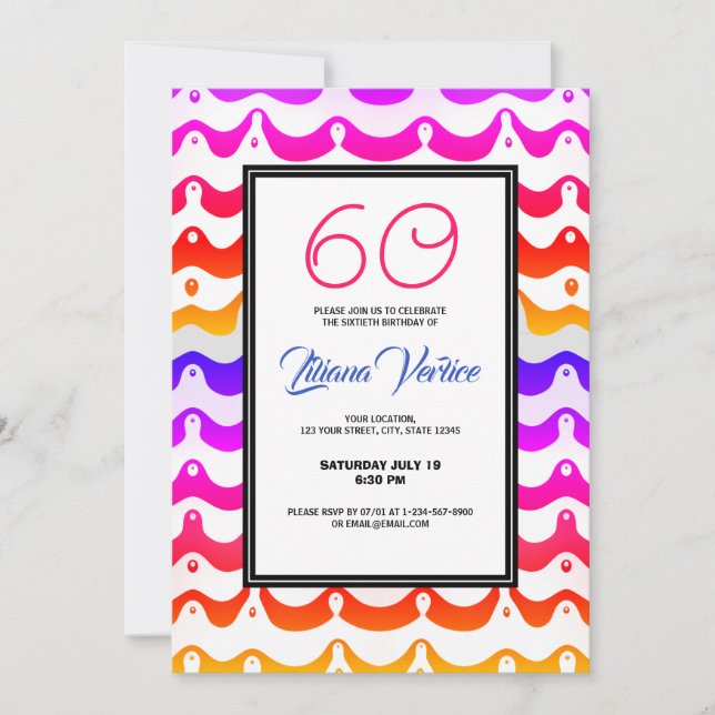 Convite Jazzy Tropical Psychedelic Wavy Stripes (Frente)