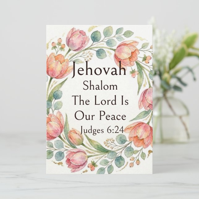 Convite Jehovah Shalom, Tulipas Pastéis Eucalipto Capricho (Em pé/Frente)
