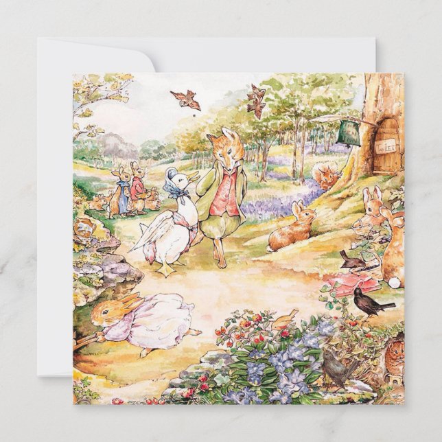 Convite Jemima Puddle Duck caminhando com o Sr. Fox (Frente)