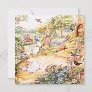 Convite Jemima Puddle Duck caminhando com o Sr. Fox