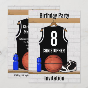 Convite Jérsei preto e branco personalizado do basquetebo