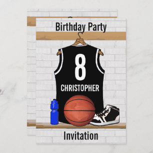 Convite Jérsei preto e branco personalizado do basquetebol