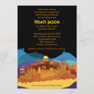 Convite JERUSALÉM CIDADE DO Bar DOURADO Bat Mitzvah Convi