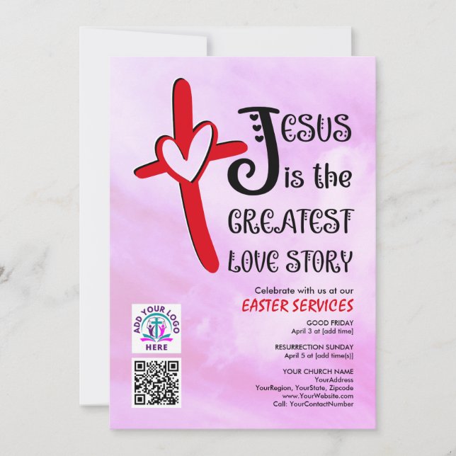 Convite JESUS GREATEST LOVE STORY Logo QR Code EASTER (Frente)