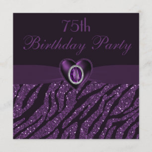 Convite Jewel Heart & Zebra Glitter 75º Aniversário impr