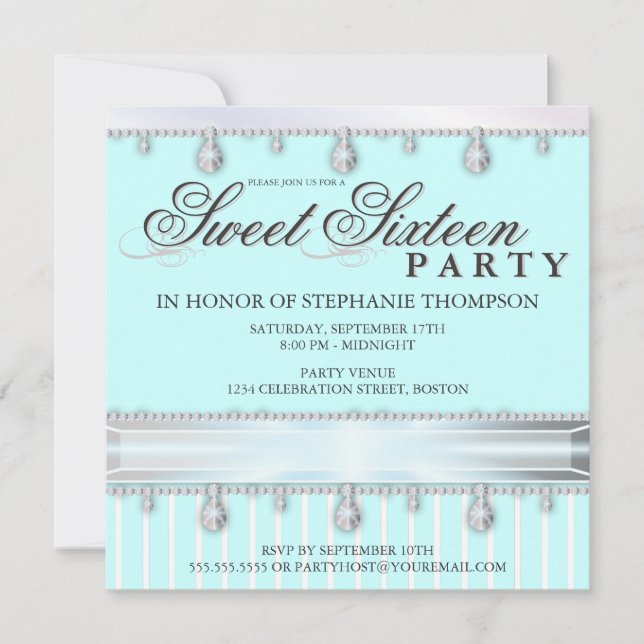 Convite Jewel Sparkle Sweet 16 Festa de aniversário (Frente)